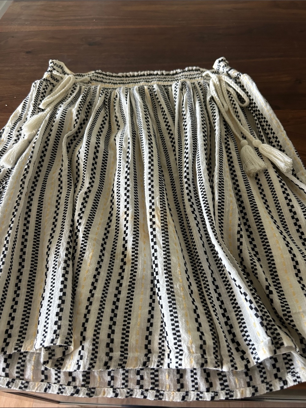 Old Navy Black,Cream, and yellow Striped Tassel Skater Skirt-lined